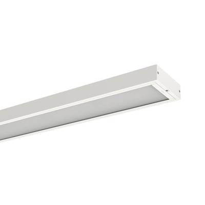 Luminaire de plafond rectangulaire blanc au design droit et élancé, avec des bords arrondis, adapté aux espaces intérieurs modernes.