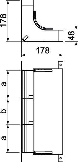 Dessin technique d'un profilé mural avec dimensions en millimètres : hauteur 178, largeur 48. Vue de côté en haut, vue de face en bas.