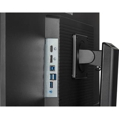 Vue arrière d'un moniteur montrant plusieurs ports, dont des ports HDMI et USB, visibles sur le côté.