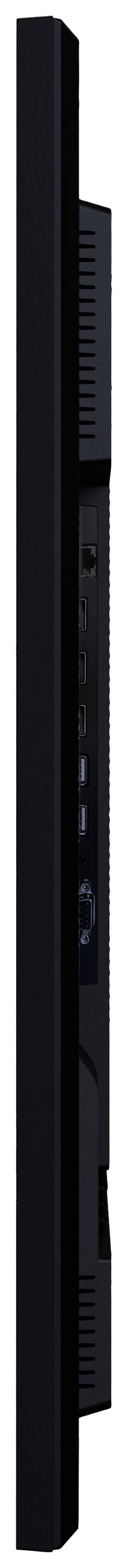 Vue latérale d'un moniteur plat noir avec des connexions visibles à l'arrière.