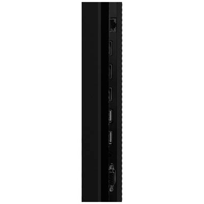 Tour d'ordinateur noir avec plusieurs ports de connexion sur le côté, notamment USB, HDMI et Ethernet, offrant une connectivité avancée.