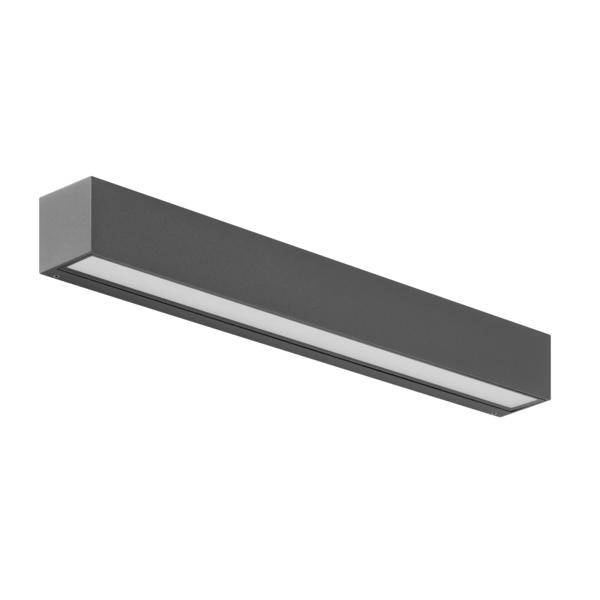 Un luminaire de plafond rectangulaire gris au design minimaliste et à finition mate, conçu pour les intérieurs modernes.