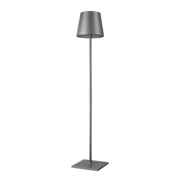 Lampadaire gris au design élégant et à l'abat-jour de forme conique. Parfait pour un intérieur contemporain.