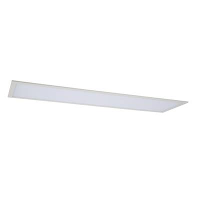 Un panneau lumineux blanc rectangulaire sur un fond noir, diffusant une lumière uniforme.