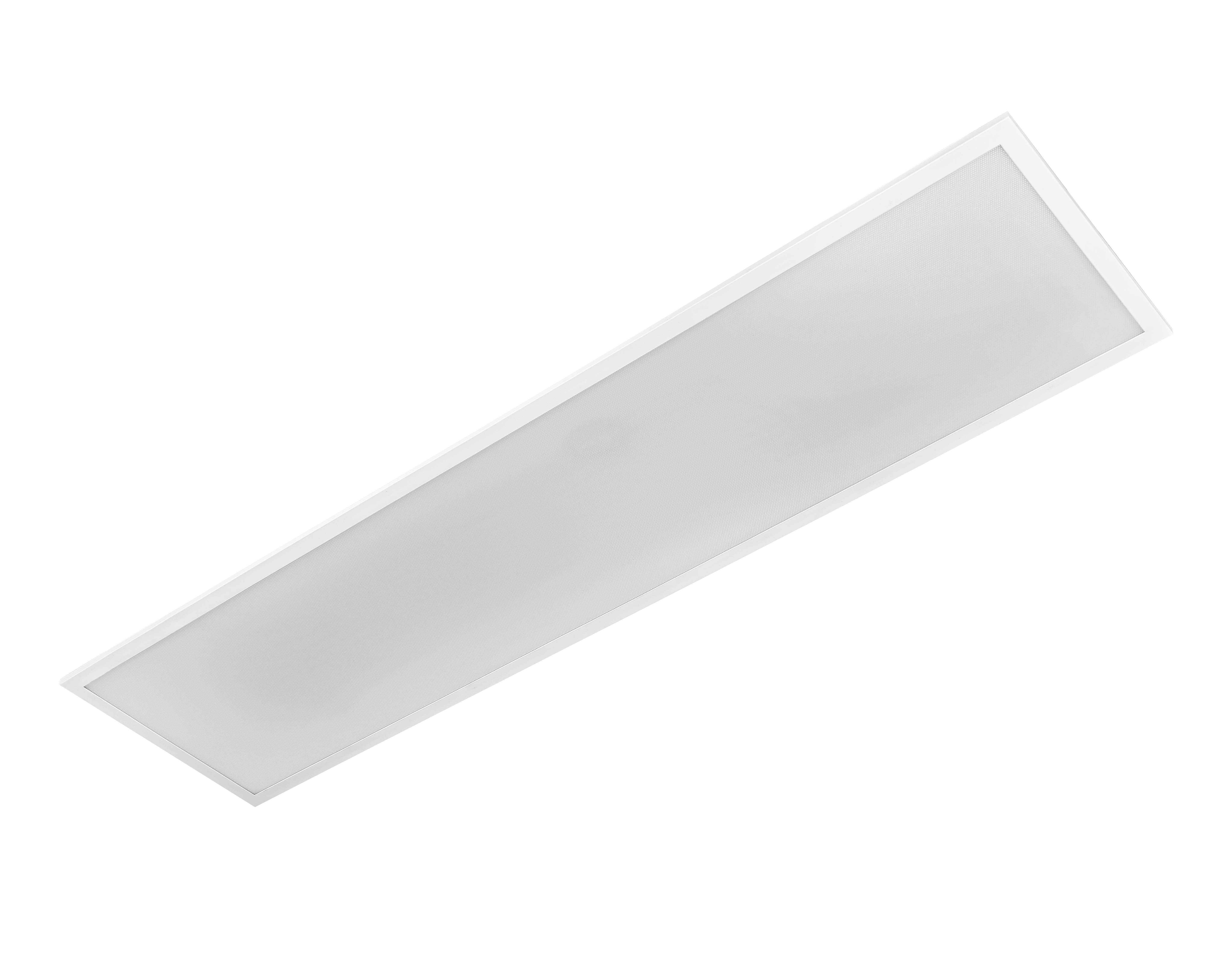 Un panneau LED rectangulaire blanc placé devant un fond noir, utilisé pour un éclairage uniforme d'une pièce.