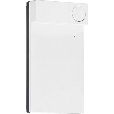 Interphone blanc rectangulaire avec haut-parleur et caméra en haut, adapté pour une installation murale intérieure.