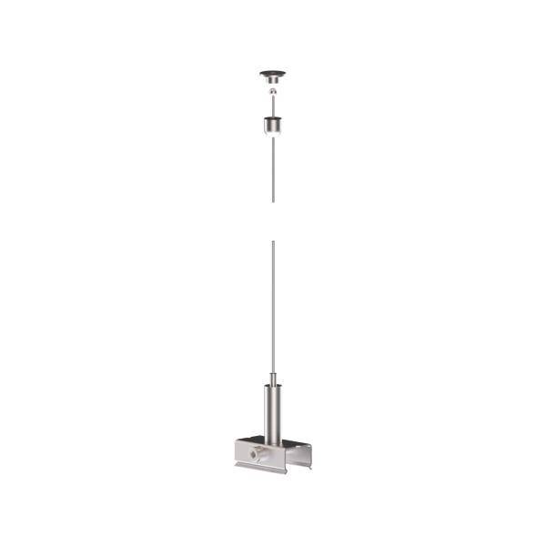 Suspension de lampe de plafond en métal, composée d'un câble, d'une fixation au plafond et d'un support. Design moderne pour luminaires suspendus.