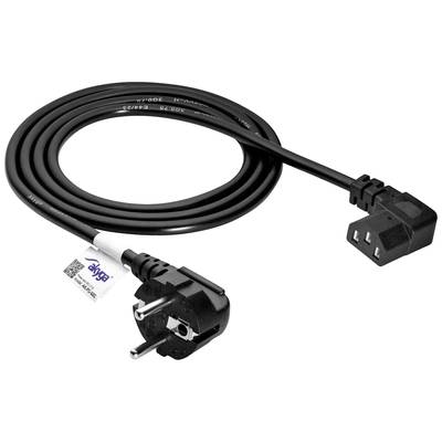 'Câble réseau noir avec fiche européenne et prise IEC C13, adapté pour connecter des appareils électroniques aux sources d'alimentation.'