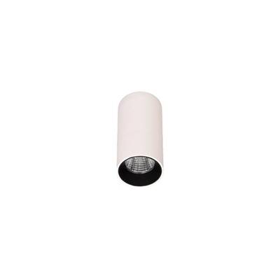 Plafonnier cylindrique blanc avec réflecteur intérieur noir.