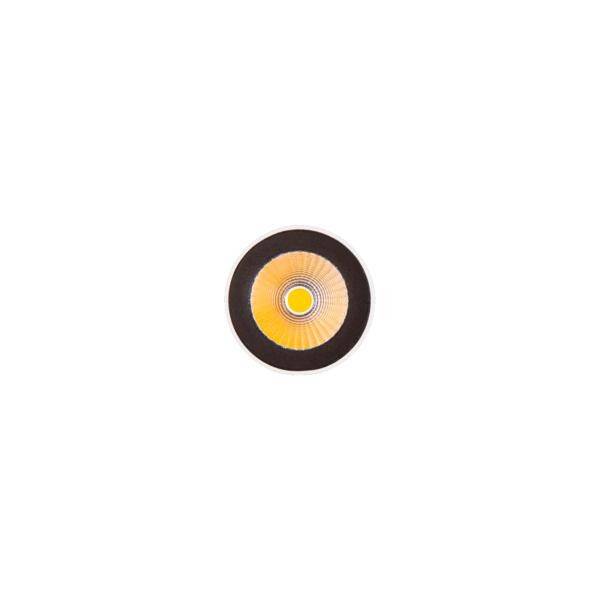Une lampe LED circulaire avec un centre lumineux jaune et un bord noir. Idéale pour un éclairage ponctuel dans les espaces intérieurs.