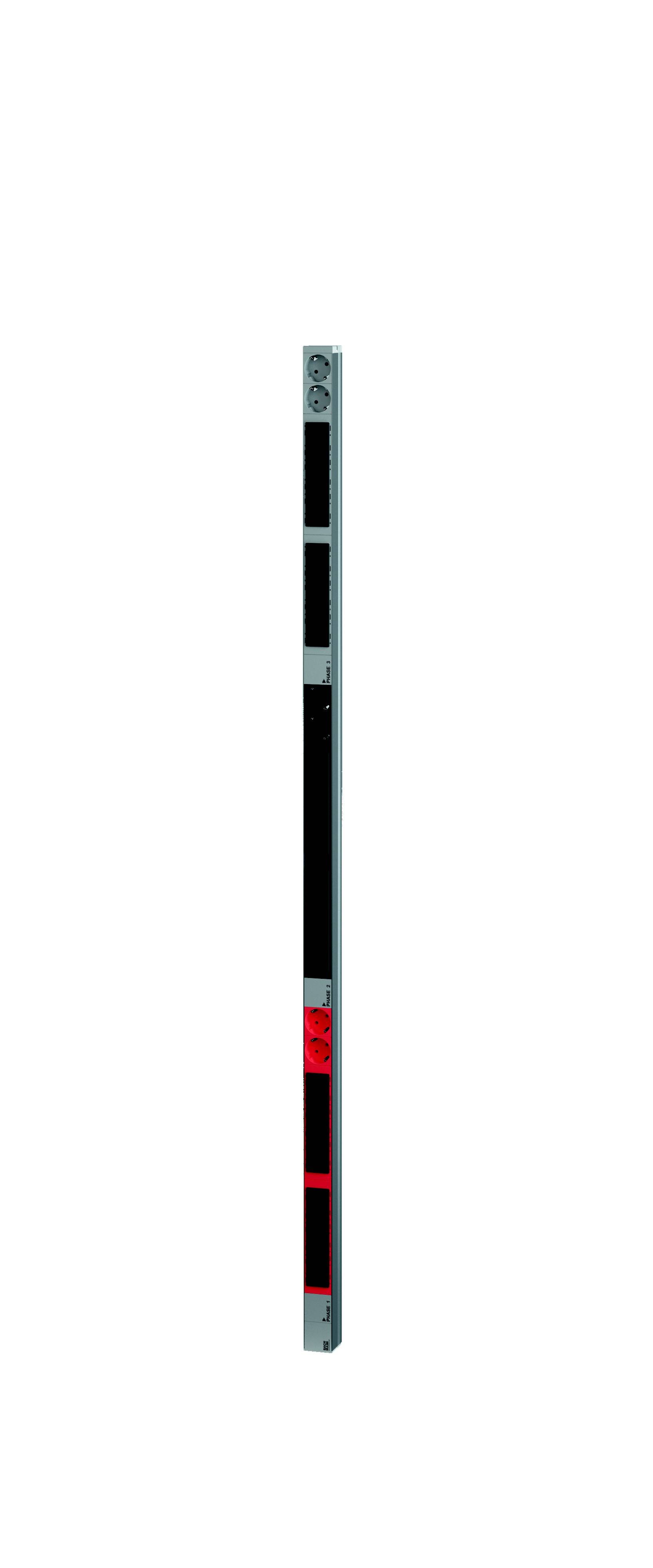 Une réglette étroite et allongée comportant des marquages noirs, rouges et gris pour déterminer la hauteur.