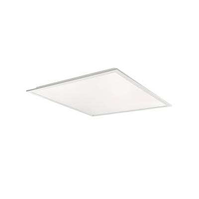 Un panneau LED carré avec un cadre blanc, monté au plafond, offrant un éclairage uniforme.