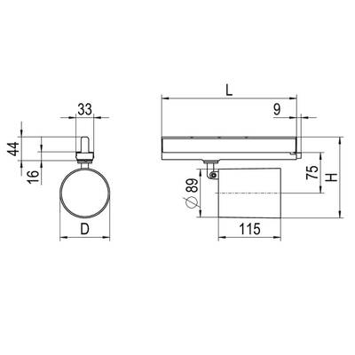 Dessin technique d'une pièce cylindrique avec dimensions : diamètre 'D', longueur 'L', hauteur 'H', largeur 33, hauteur 44.