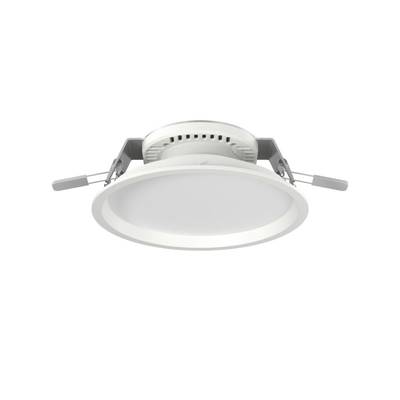 Luminaire encastré rond LED en blanc avec deux supports latéraux, adapté à l'éclairage intérieur moderne.