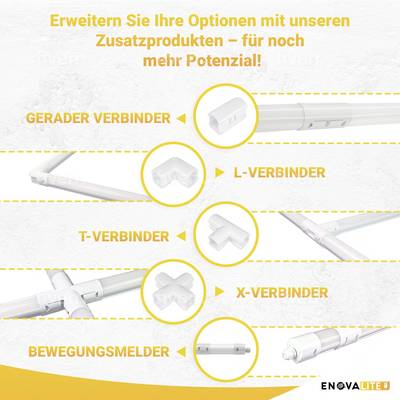 Élargissez vos options avec Enovalite : Connecteurs droits, en L, en T, en X et détecteurs de mouvement pour raccordements LED.
