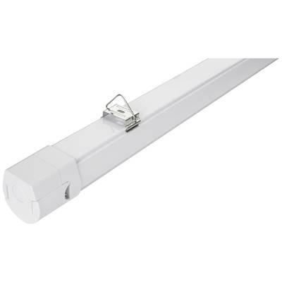 Un module lumineux LED blanc avec une pince métallique pour montage mural.