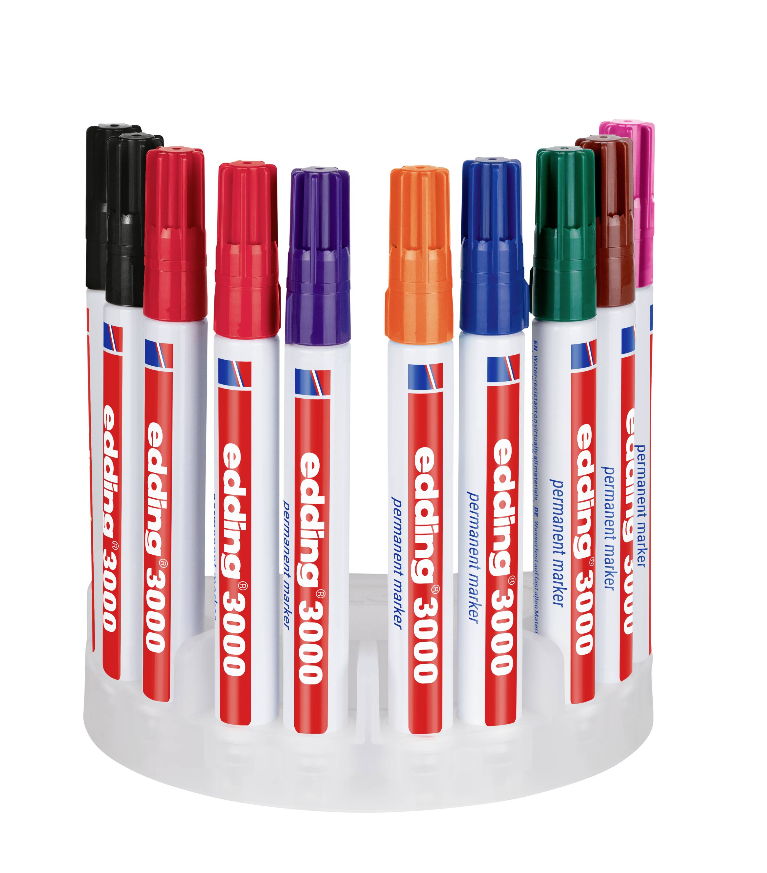 Edding 4-3000-10999 Marqueur permanent noir, rouge, bleu, vert, orange, marron, violet, rose résiste à l'eau: oui