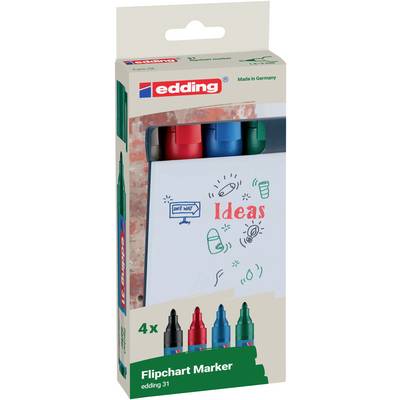 Edding 4-31-4 Marqueur pour tableau à feuilles mobiles 4-31-4 pointe ronde 1.5 - 3 mm noir, rouge, bleu, vert 4 pc(s)-0