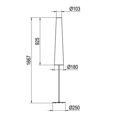Dessin technique d'une structure cylindrique avec dimensions : hauteur totale 1667, diamètre supérieur Ø103, diamètre de base Ø250, autres dimensions indiquées.