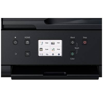 L'image montre le panneau de commande d'une imprimante avec un écran d'affichage et des touches pour 'Copier', 'Fax', 'Numériser' et 'Imprimer'.