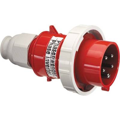 Un connecteur industriel rouge portant l'inscription 'Inverseur de phase Phase Inverter'.