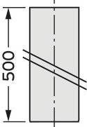 Dessin technique d'un composant rectangulaire avec des lignes diagonales et une indication de dimension '500' le long du côté gauche.