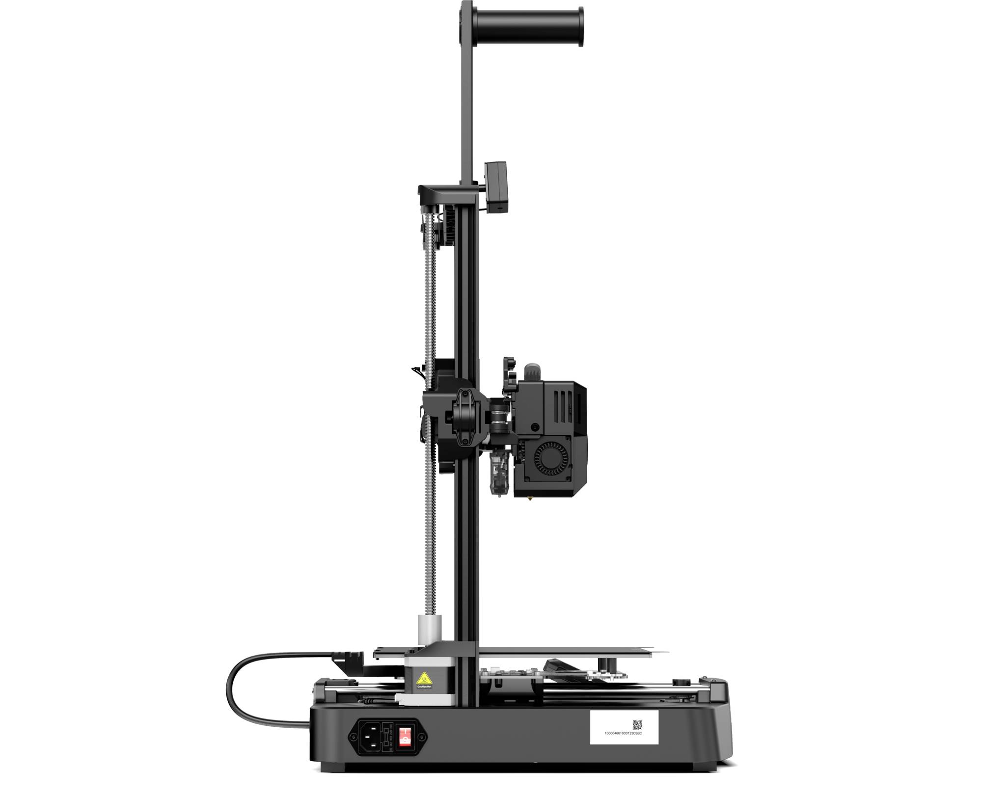 Un imprimante 3D moderne avec une configuration verticale et un écran, prête à l'emploi.