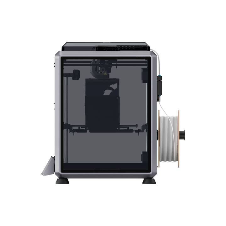 'Imprimante 3D en vue latérale avec bobine de filament, prête à imprimer.'