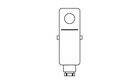 Un diagramme linéaire simple montre le design d'un appareil rectangulaire avec un bouton rond en haut et une prise en bas.