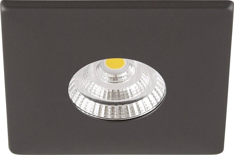 Dessin technique d'un luminaire à LED, comprenant les dimensions en millimètres, montrant une vue de dessus, une vue latérale et une coupe transversale.