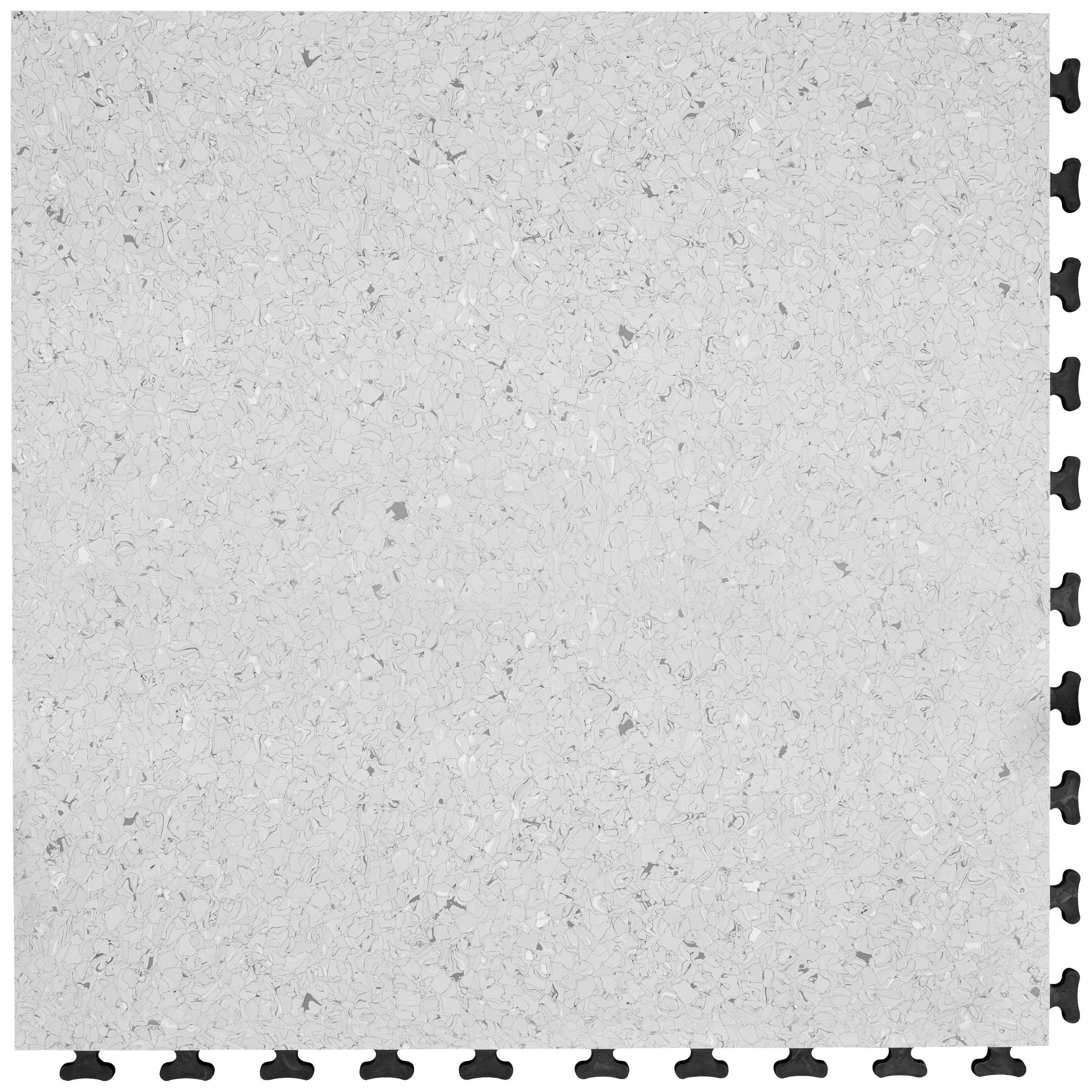 Un revêtement de sol carré gris aux bords assemblables, légèrement marbré. Adapté pour une utilisation en intérieur.