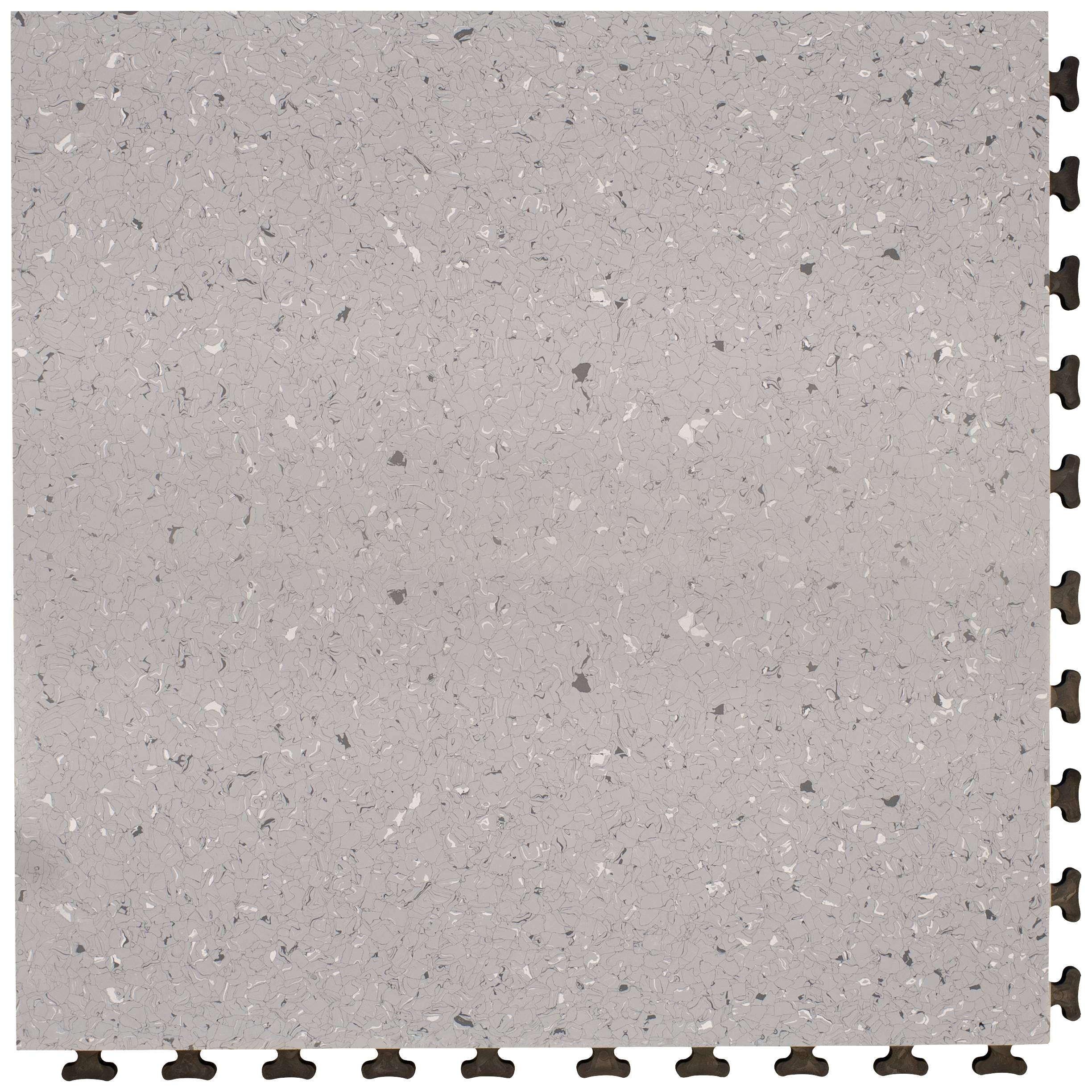 Carrelage gris avec un motif moucheté, aux dalles imbriquées les unes dans les autres.