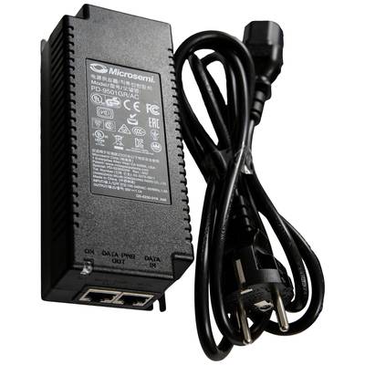 Bloc d'alimentation avec câble d'alimentation, modèle Microsemi PD-9501GR/AC, pour appareils électroniques. Comprend des ports Power-over-Ethernet.