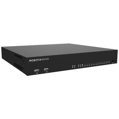 Un enregistreur Mobotix Move noir avec plusieurs ports USB et des voyants lumineux sur la façade.
