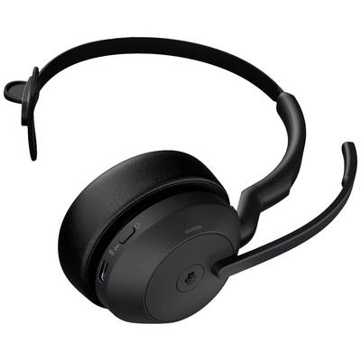 Casque sans fil noir avec microphone, coussinets d'oreille rembourrés et arceau réglable, adapté à une utilisation professionnelle.