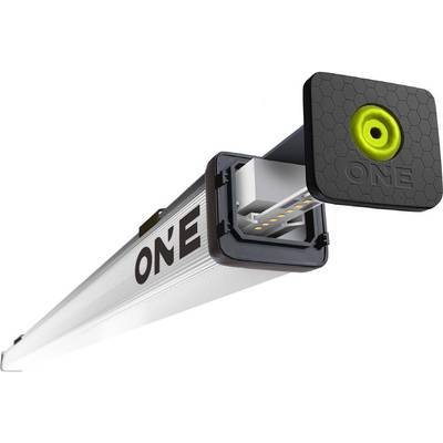 Profil en aluminium avec bande LED de ONE, montrant l'intérieur avec les LED et l'extrémité fermée avec un élément décoratif.