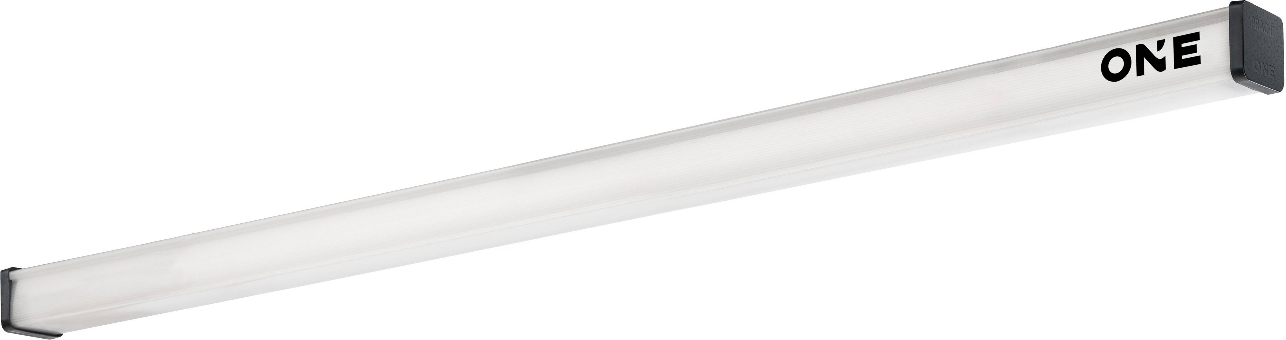 Une longue barre lumineuse LED étroite portant l'inscription 'ONE' à une extrémité, sur un fond neutre.