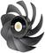 Un ventilateur noir avec des pales alternativement courbées, portant l'inscription 'TOUGHFAN EX12 Pro Reverse Fan Blade' au centre.