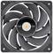 Ventilateur de PC en gros plan, boîtier noir, rotor noir avec des pales marquantes et l'inscription 'TOUGHFAN EX12 Pro' sur le moyeu.