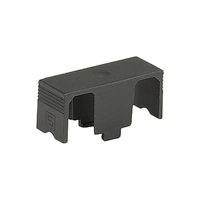 Un boîtier rectangulaire en plastique avec des ouvertures sur les côtés, probablement un couvercle pour un connecteur ou un interrupteur.