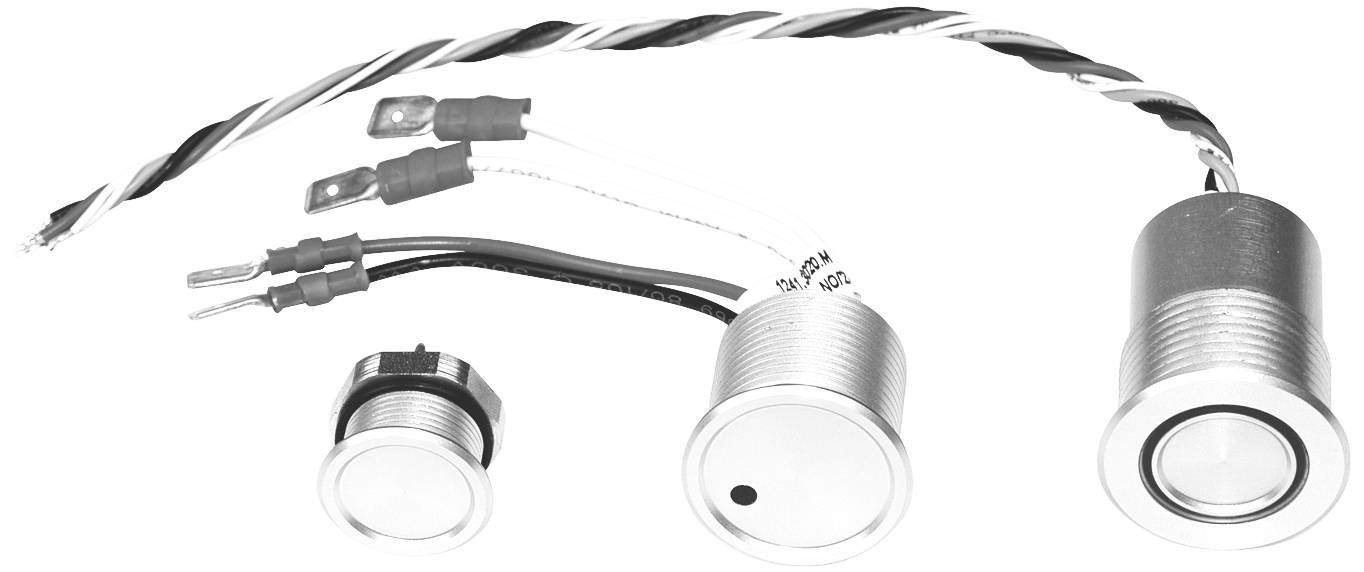Trois lampes LED rondes de différentes tailles avec des câbles, disposées côte à côte sur un fond blanc.