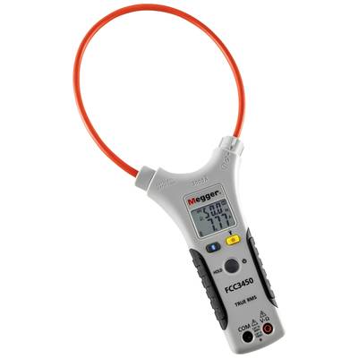 Pince ampèremétrique pour mesurer le courant électrique avec câble flexible. Affichage numérique indiquant les valeurs. Modèle FCC3450 de Megger.