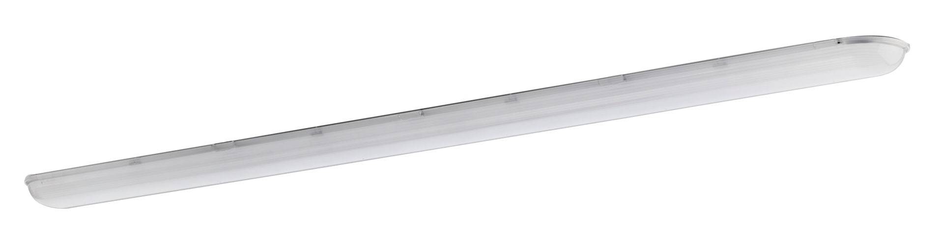 Un luminaire de plafond LED long et blanc pour intérieur, idéal pour l'éclairage de grands espaces tels que les couloirs ou les bureaux.