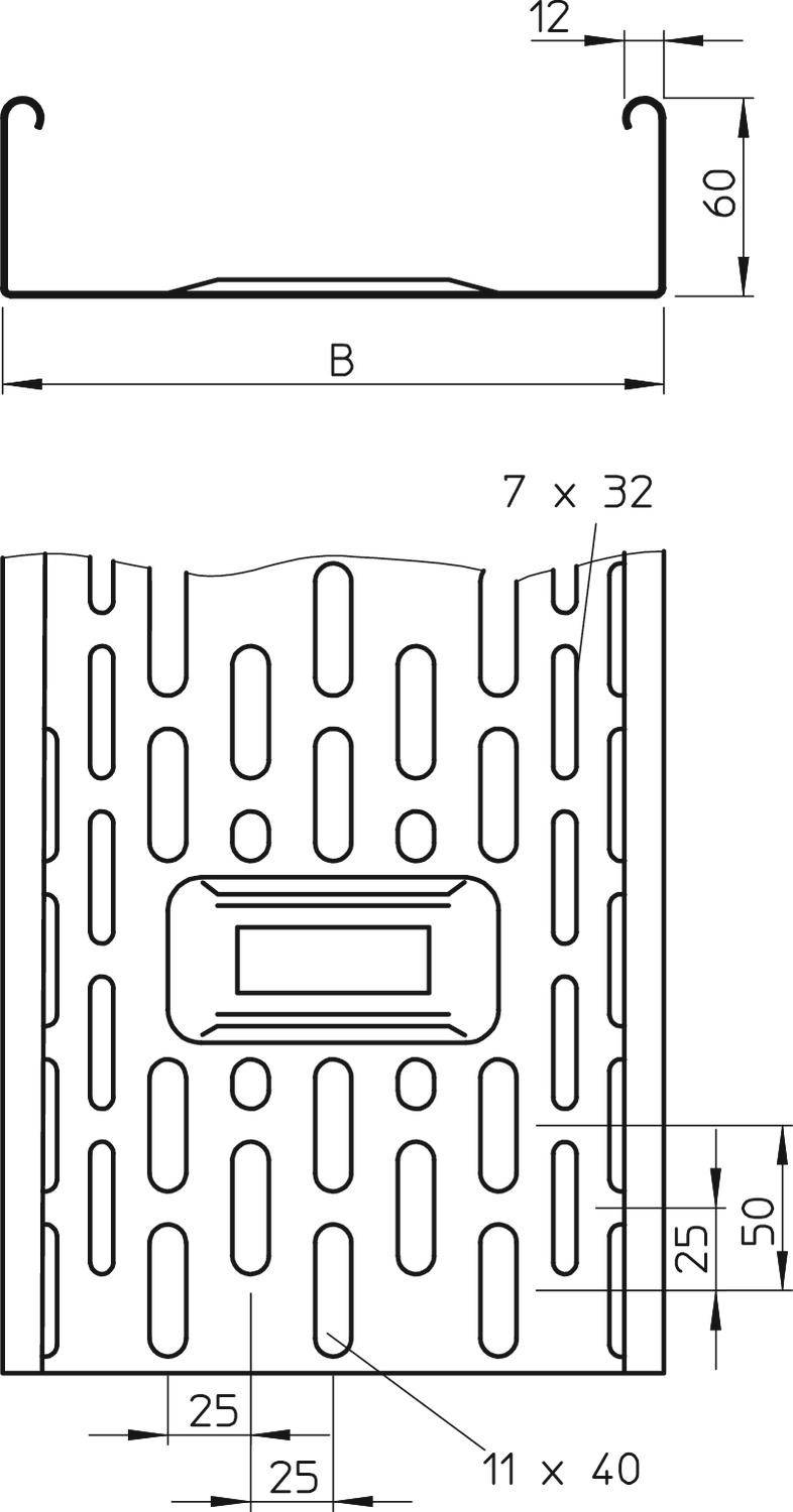 Dessin technique d'un composant rectangulaire avec des dimensions détaillées en millimètres. Vues supérieure et latérales représentées.