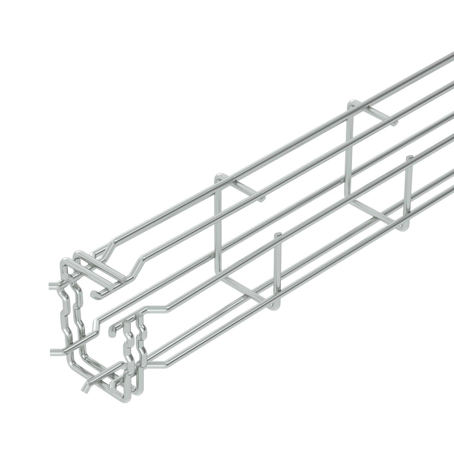 Un chenal de câbles en argent métallique avec un design de grille ouvert pour un acheminement ordonné des câbles dans les installations techniques.
