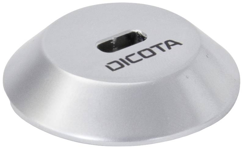 Une base argentée, ronde, avec un creux au centre et portant l'inscription 'DICOTA'.