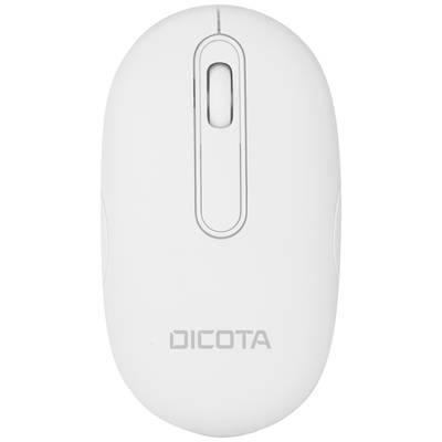 Une souris d'ordinateur blanche avec le logo de marque "DICOTA" sur la face avant.