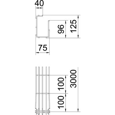 Dessin technique d'un tube rectangulaire avec cotation. Vue latérale montrant les dimensions : section transversale de 40x75 mm, longueur de 3000 mm.