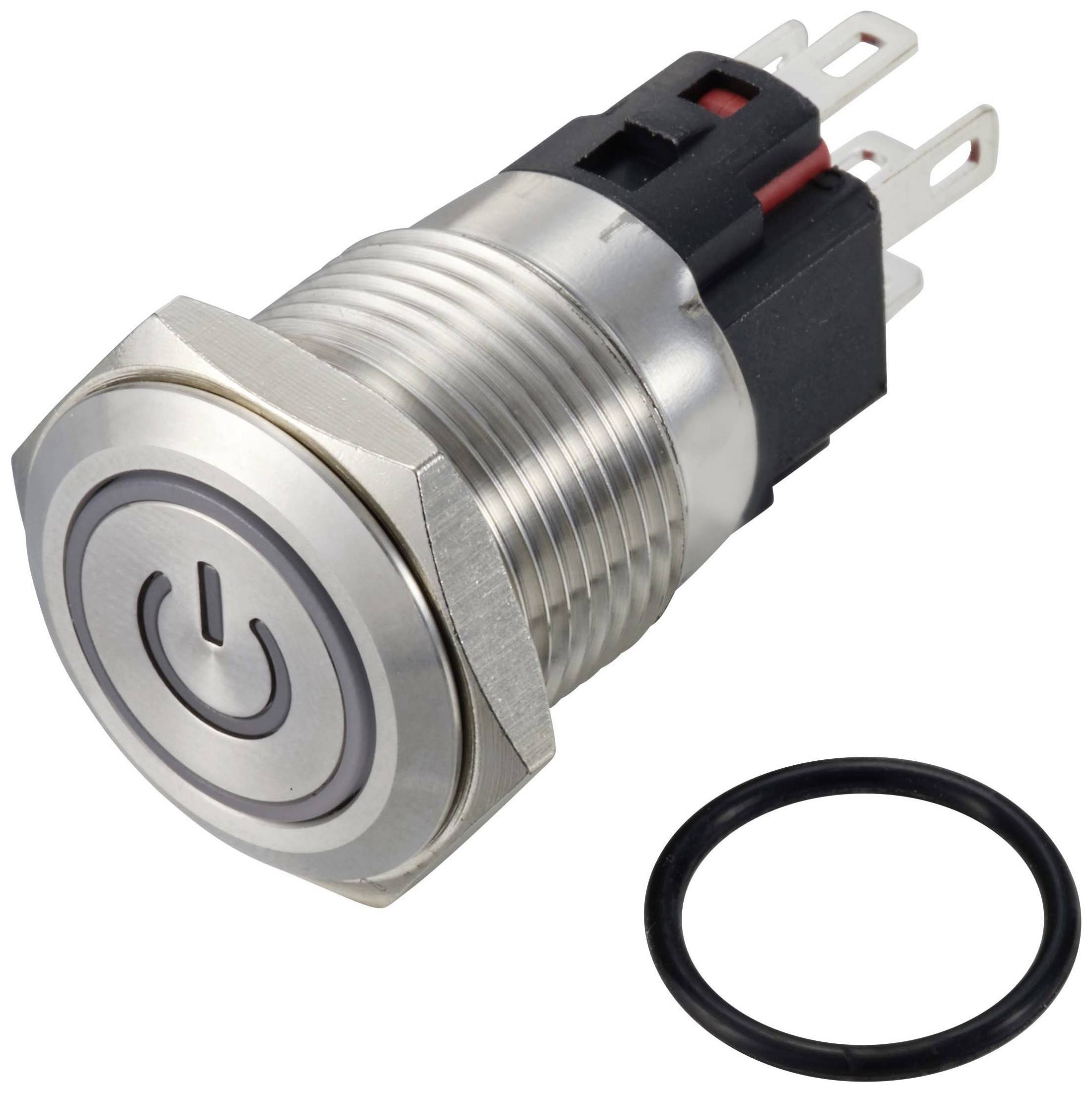 TRU COMPONENTS TC-12647388 Bouton-poussoir 250 V/AC 3 A 1 x Off/(On) IP65 bleu à rappel acier inoxydable 1 pc(s)