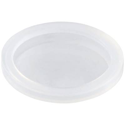 Un couvercle en plastique transparent et plat de forme circulaire.